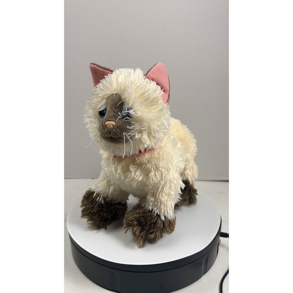 Build-A-Bear Siamese Cat Plush Cream Brown‎ Shaggy Fur Red Collar Blue Eye